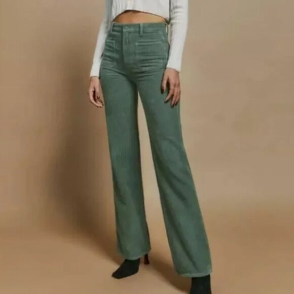 Reformation "Alyssa" High Rise Wide Leg Green Corduroy Pants sz 26 - Picture 1 of 6